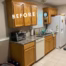 Kitchen before remodel with oak cabinets, laminate countertops, and diagonal tile backsplash in a Bryan, TX home.